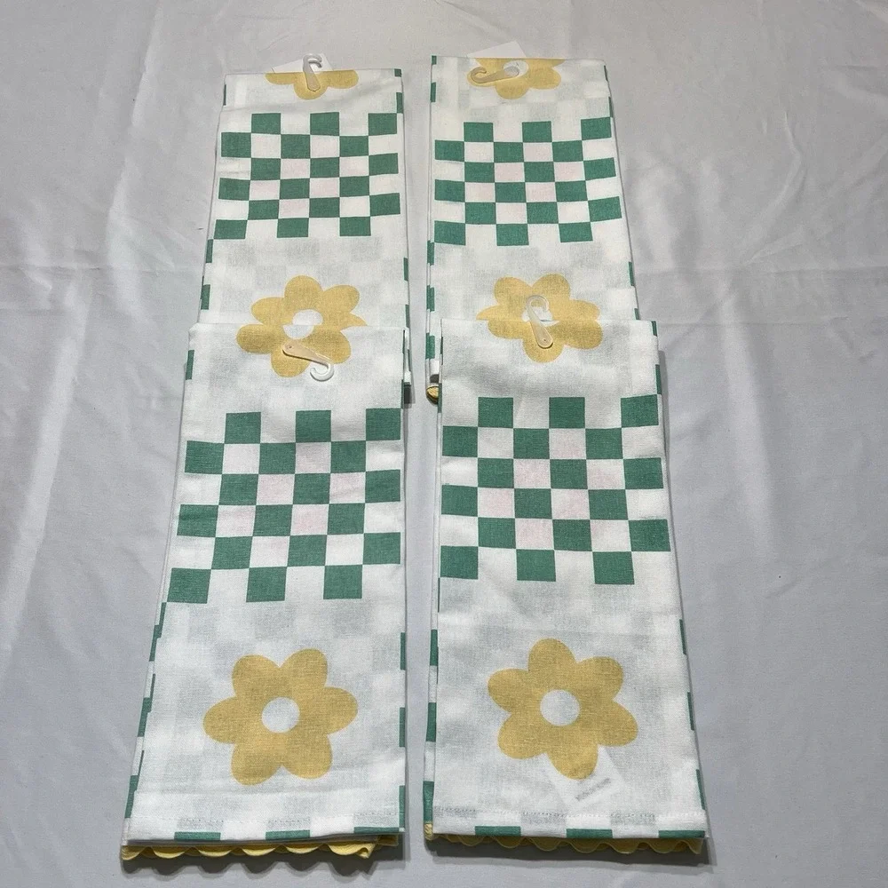 The Spring Shop Floral & Check Kitchen Towel 100% Cotton 18x28 Set Of‎ 4 New